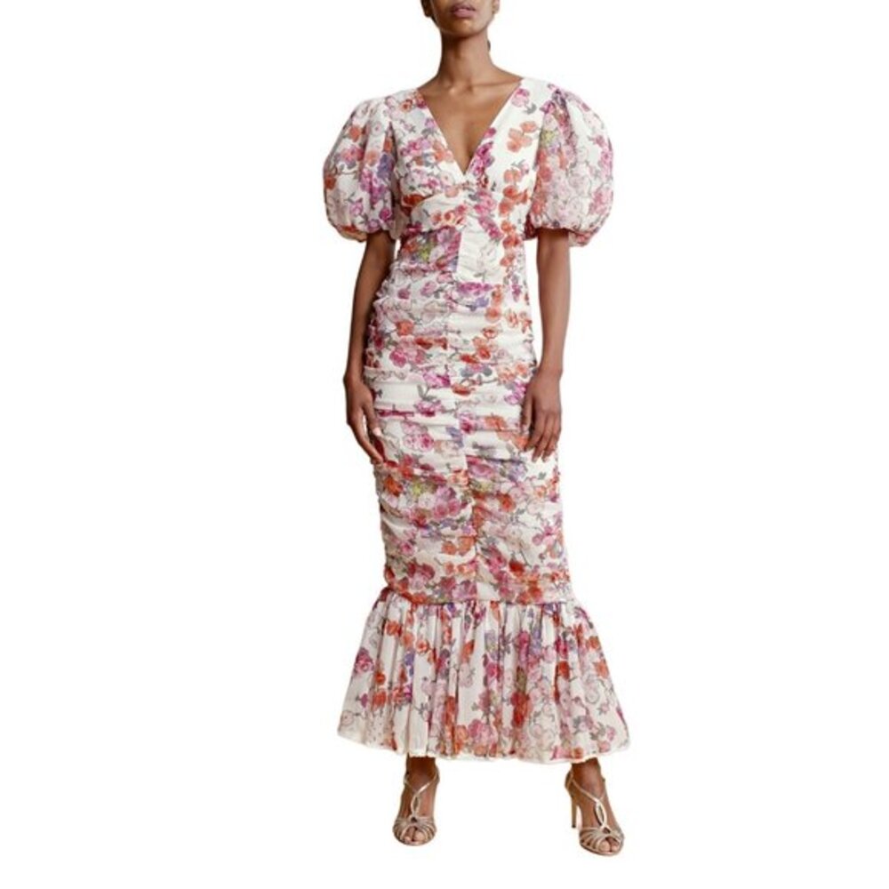 by TIMO Chiffon Rouching Dress Off White Poppy size XS